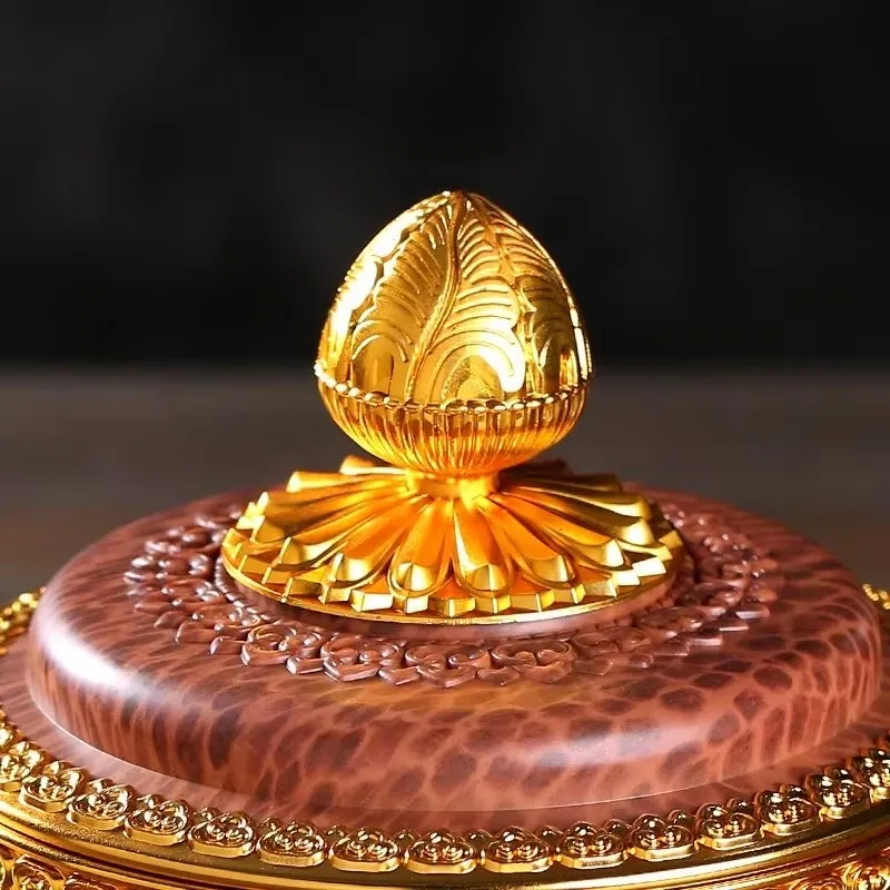 Tibetan Brown Resin Double Layer Jar Food Organizer Tantric Metals Handicraft Buddhist Storage Box Home Desktop Gift Decorative 5