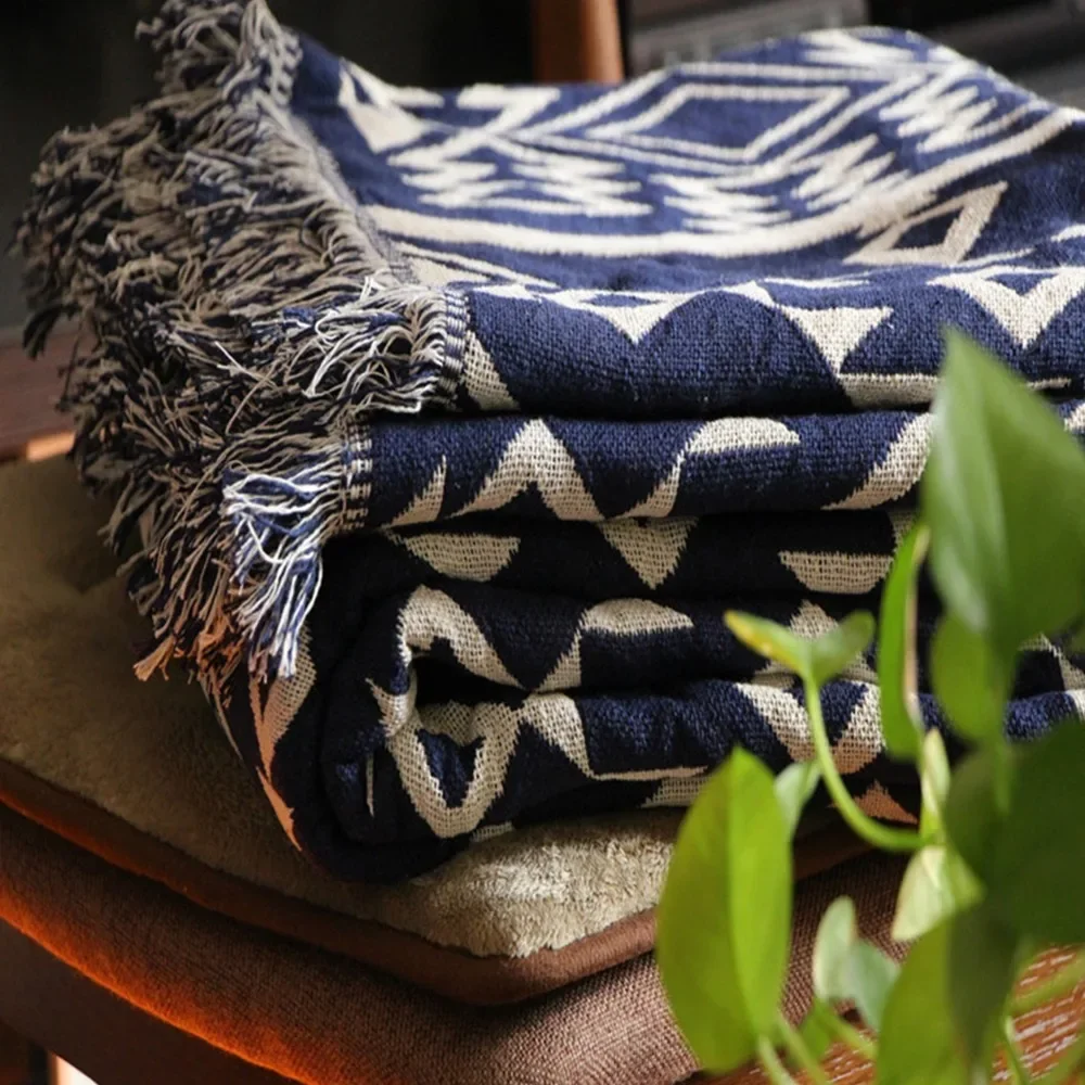 90x90cm Bohemian Plaid Blanket with Tassel for Sofa Bed Decorative Blankets Cotton Sofa Cover Throw Blanket - 4
