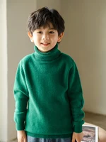 Boys Sweater Winter Childrens 100% Wool Thickened Warm Clothing Pullover Sweater Solid color High Neck Cashmere Bottom Sweater 1