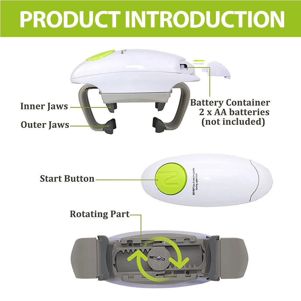 Electric Can Bottle Lid Opener Battery Operated One-Button Automatic Kitchen Gadget