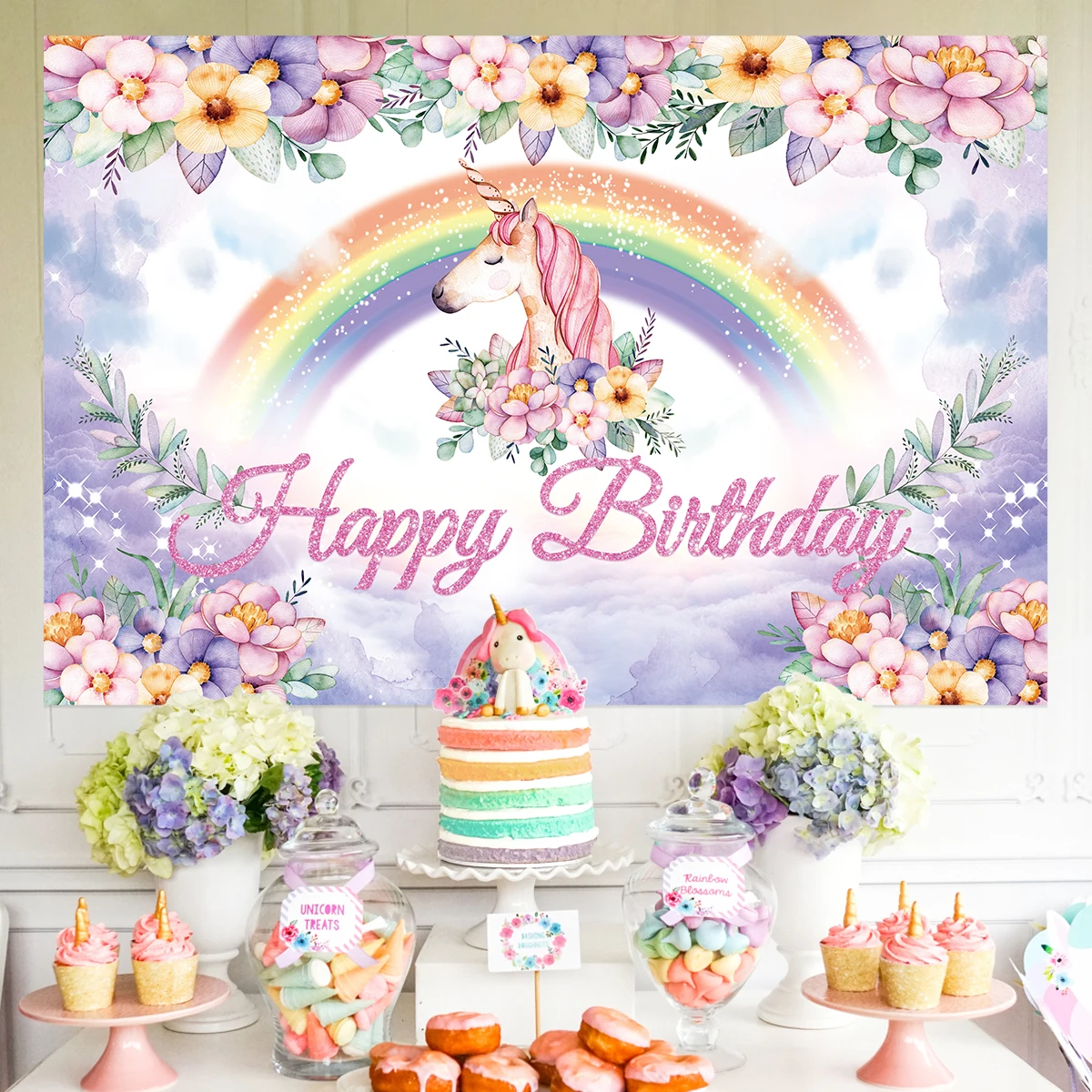 Unicorno Happy Birthday Party Background Unicorn Party Decor Unicorn Party Background Girl Decor Decorazioni Per Baby Shower