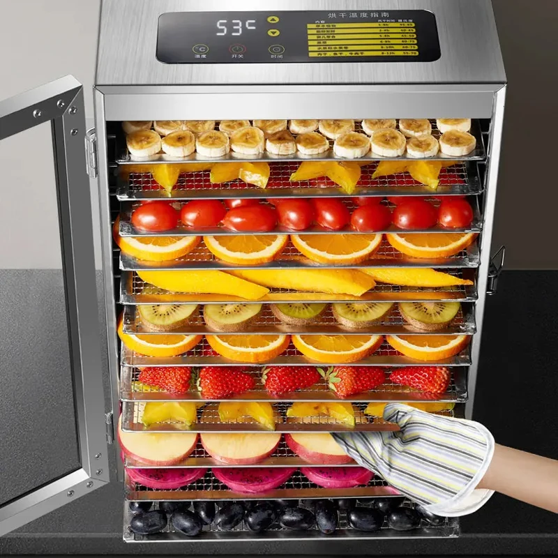 12 Floors Fruit Dryer Food Dehydrator Meat and Seafood Dryer 110V 220V Smart Touch Stainless Steel Material Tempered Glass Door 3