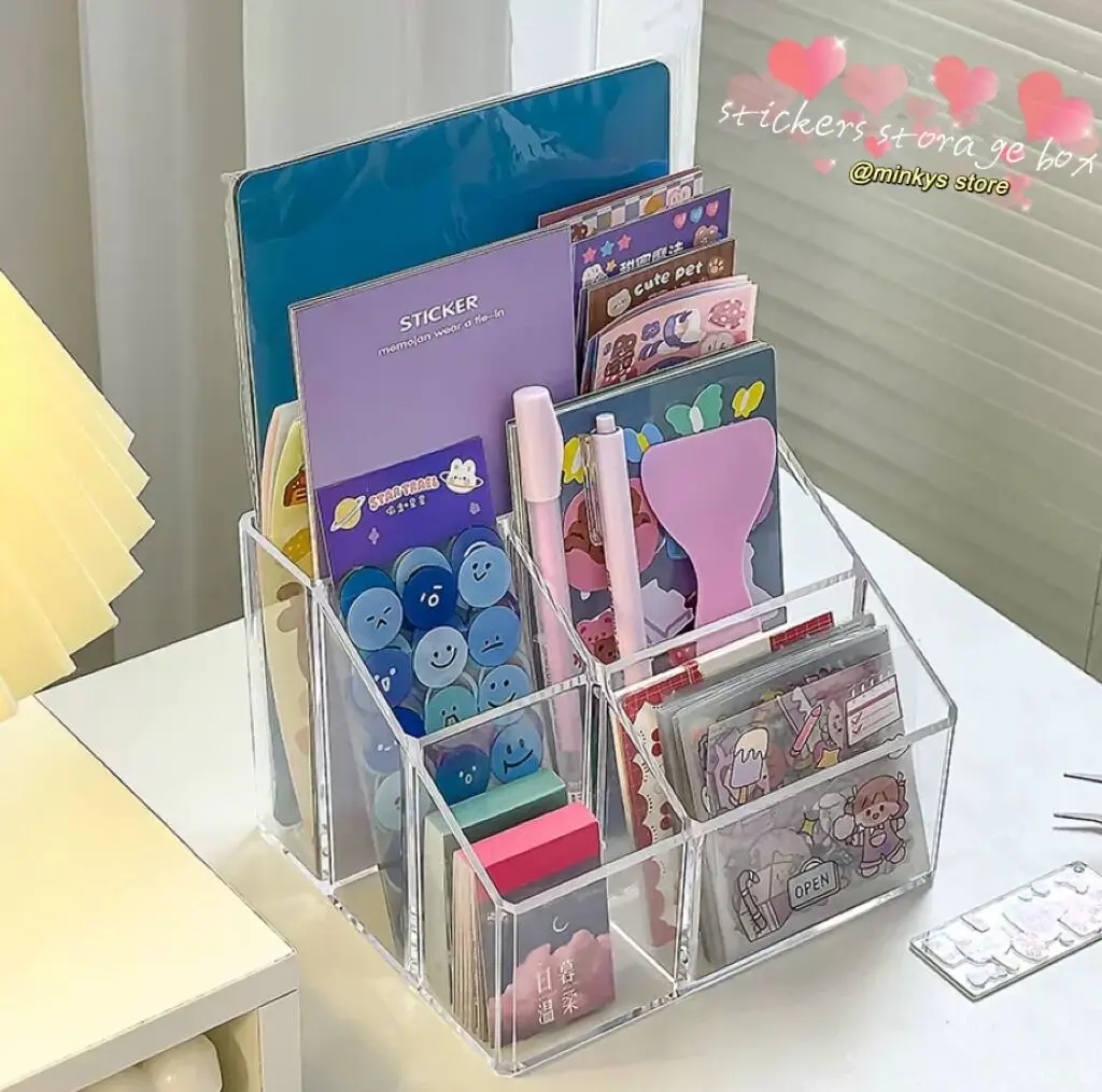 MINKYS Kawaii Hot Transparent Kpop Photocard Stickers Storage Box Photo Card Collection Box Desktop Memo Box School Stationery