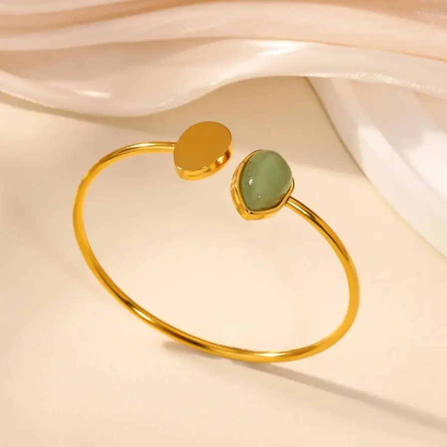 Jade Bangles Geometric Opening Stainless Steel Women