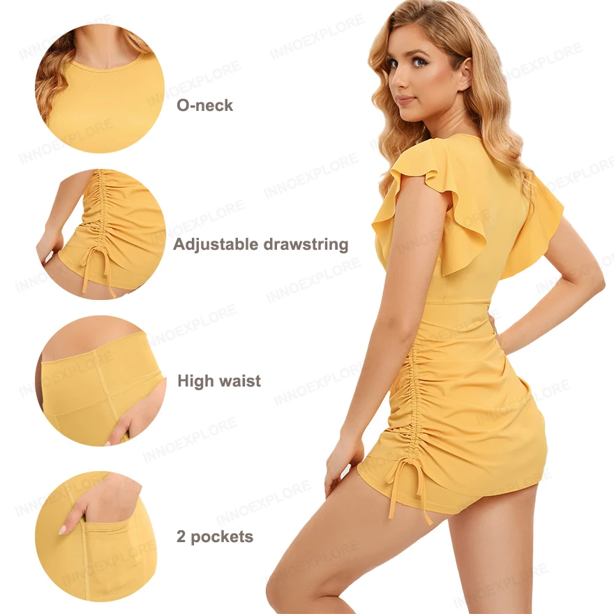 Women Tennis Dress Sports Golf Badmintion Dress Sleeveless Fitness Gym Skirt With Shorts Casual Women Tennis Sweatshirt