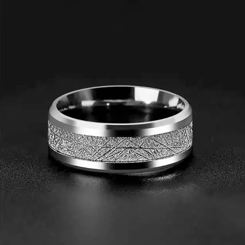 1Pcs Fashion Men’s Silver Color Stainless Steel Ring Groove Multi-Faceted Ring for Men Women Engagement Ring Anniversary Gifts