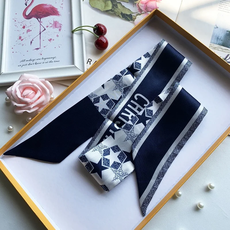New Skinny Scarf Women Luxury Brand Small Silk Scarves Print Hair Band Headband Wrap Bag Handle Ribbon Lady Neck Scarf Shawl 3