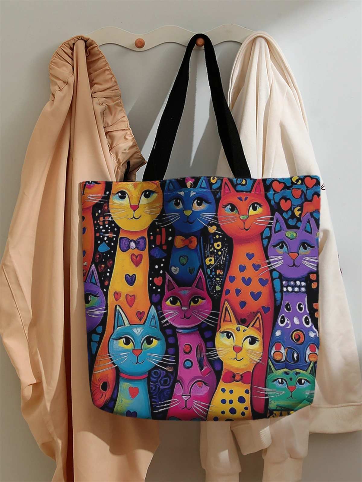 1pc， Tiger pattern handbag, reusable fashionable handbag, multifunctional handbag, printed canvas shopping bag