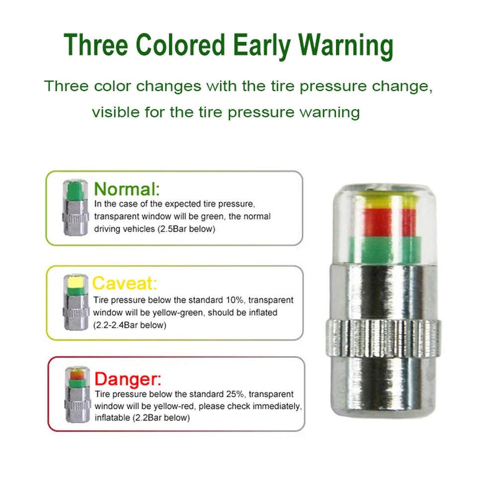 【Plastic 4Pcs Tire Pressure Monitor Valve Stem Cap Sensor Indicator 36 2.4 Bar Air Warning Alert Valve Pressure Diagnostic Kit. 