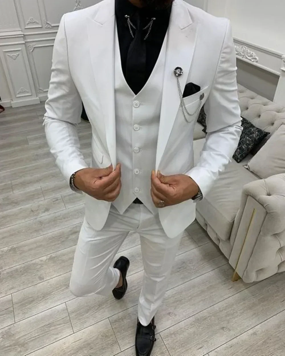 2024 Green Peak Lapel Slim Fit Men Suits 3 Pieces Tuxedos Terno Masculino Blazer Sets Groom Wedding Prom Costume Homme 2