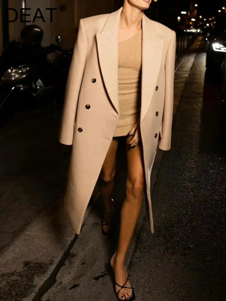 

DEAT Fashion Women's Straight Windbreak Double Breasted Full Sleeve Tailored Collar Overcoat Female Winter 2024 New 7AB2855
