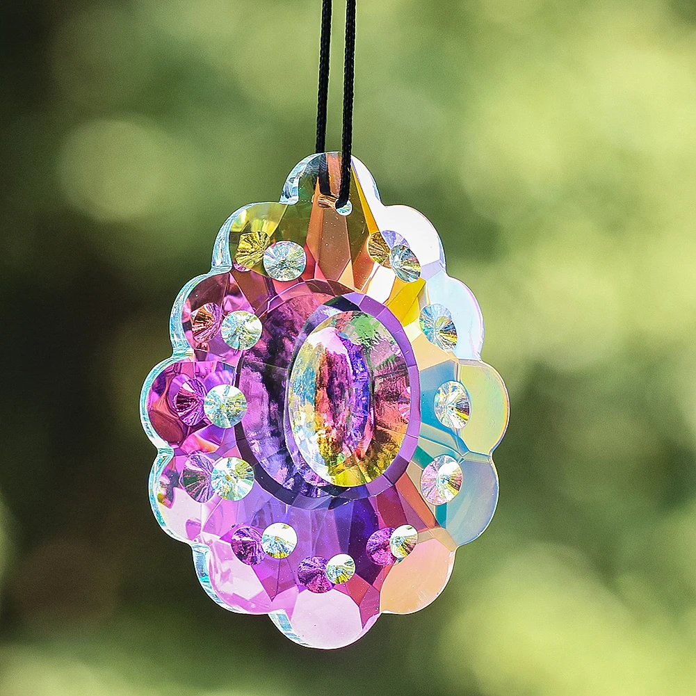 63MM Polished AB Stained Glass Crystal Faceted Prism Chandeliers Hang Decorative Accessories Suncatcher for Windows Decoration