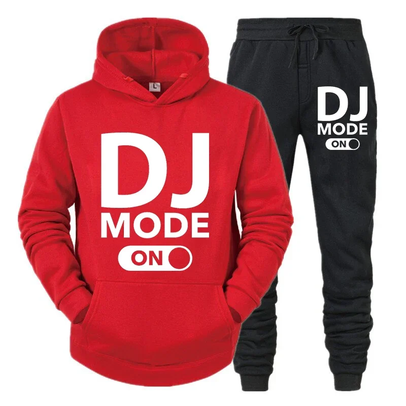 thumbnail image 1 of Conjunto de 2 piezas de sudadera y pantalones con diseño de DJ MODE ON para hombre, ropa de calle de manga larga a la moda de hip hop 2024, sudaderas unisex, ropa deportiva, 1 of 5