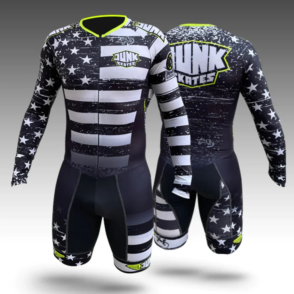 New Men's Speedsuit Inline Roller Skate Skating Triathlon Skinsuit Sports Tight Bodysuit Short Sleeve Cycling Jumpsuit Outdoor