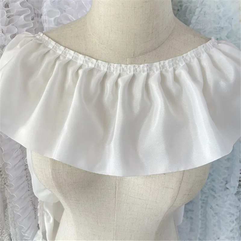 14CM 와이드 화이트 블랙 새틴 3D Pleated 레이스 Fabirc 바느질 프릴 리본 프릴 드레스 Hemlines 커튼 바느질 드리 워진 장식