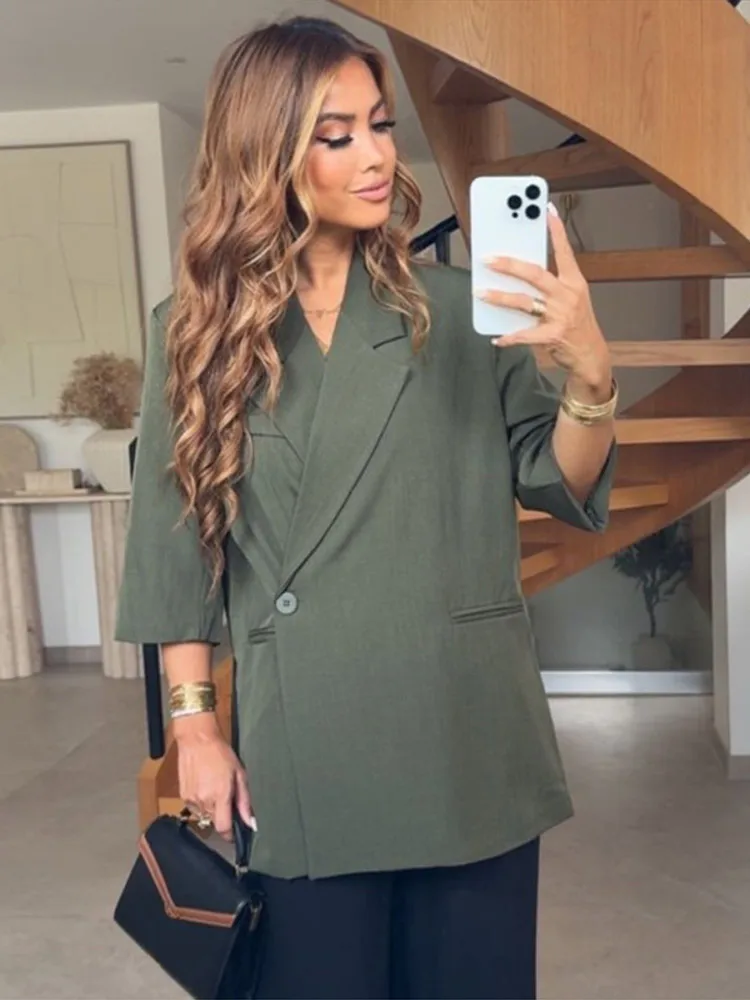 Minimalism Loose Coat Shorts Woman Set Single Button Lapel Jacket Straight Shorts Casual Commuting Women's Versatile New Suits