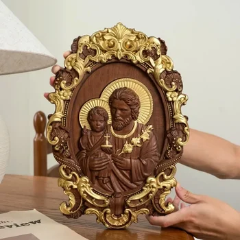 Vintage Saint Joseph Wooden Carving Icon Wall Art 1