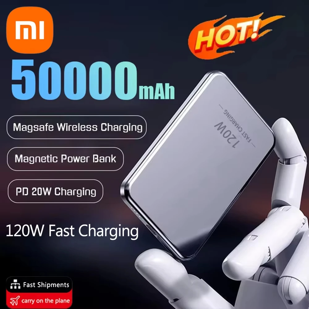 Xiaomi-Banque d'alimentation mobile Magsafe, 50000mAh, charge magnétique sans fil, adaptée pour iPhone, Samsung – Image 6