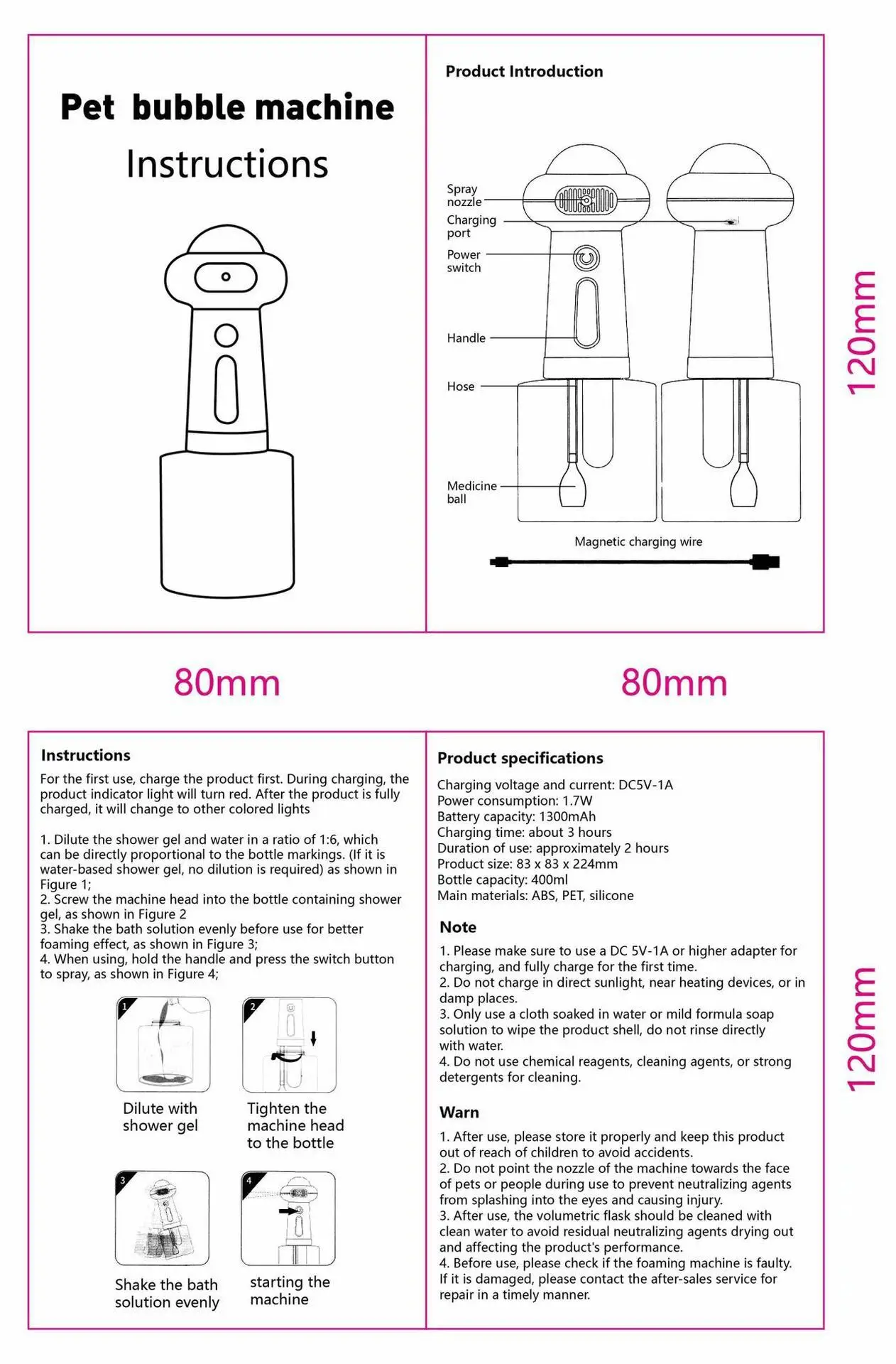 Automatic Dog Soap Dispenser - Wireless USB Pet Grooming Foam Sprayer