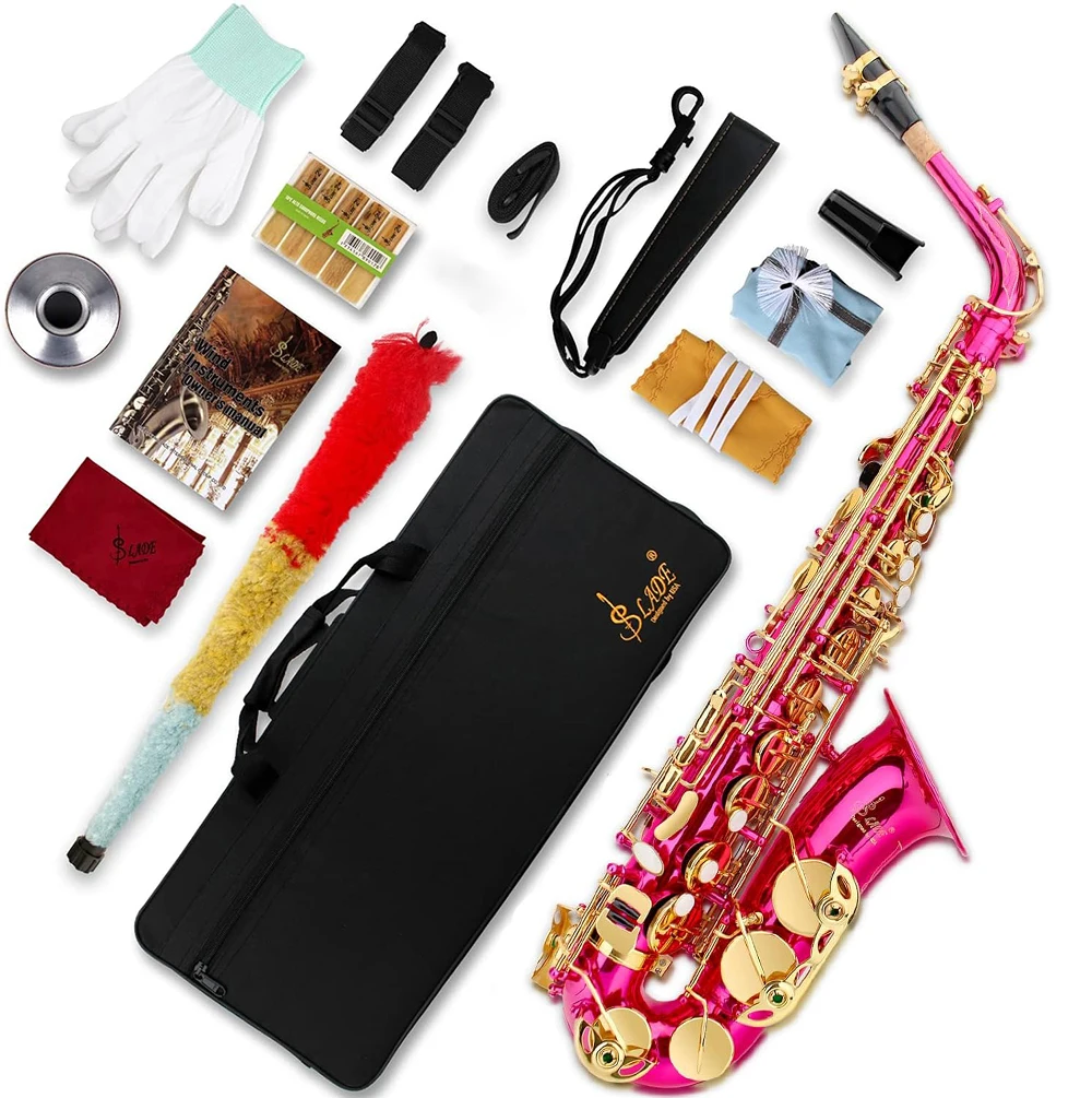 

SLADE Saxophone Eb Alto Saxophone Rose Red for Beginners Adults Sax with Cleanning Cloth Reed Strap Gloves Accessories