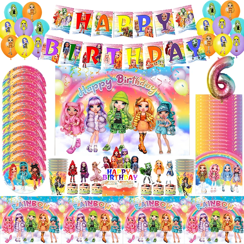 

New Rainbow High Birthday Party Decoration Tableware Supplies Balloon Backdrop Banner Baby Shower