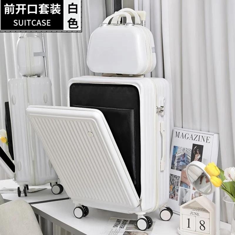 New front pocket Rolling luggage set women trolley suitcase men fashion spinner brand luggage travel bag with handbag travel luggage