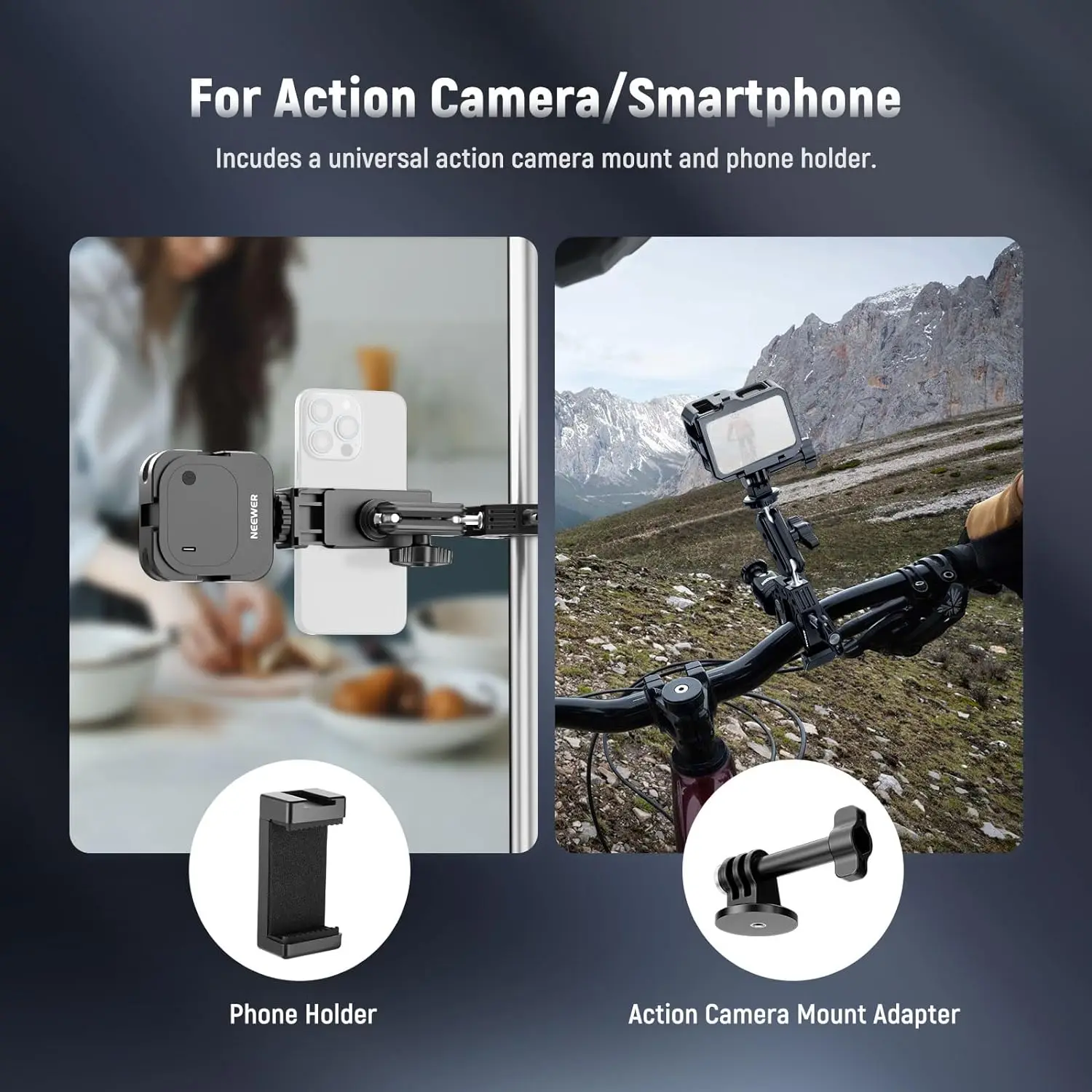 Super Clamp with 3-Inch Dual Ballhead Magic Arm Cold Shoe Phone Holder Action Ca