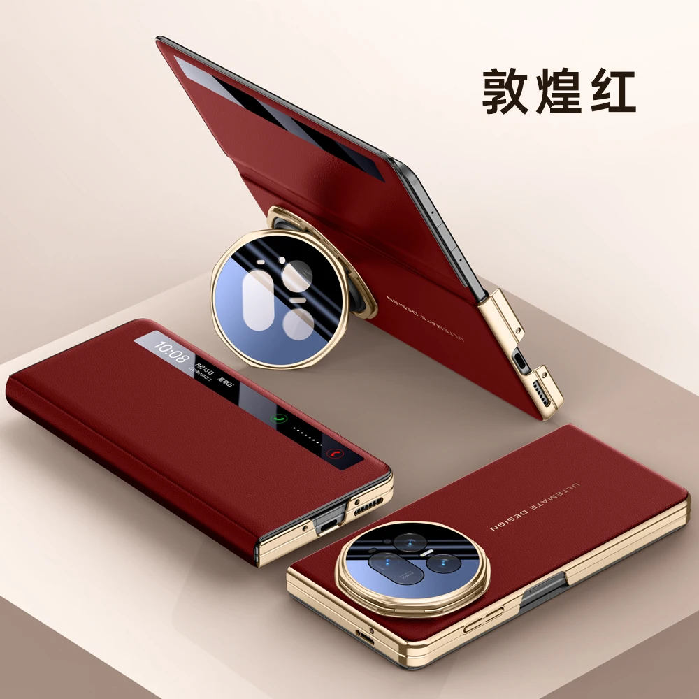 Luxury Electroplated Leather Case with Hinged Lens and Bracket - High-End Anti-Drop Cover
