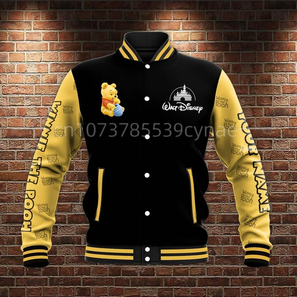 

Winnie the Pooh Baseball Jacket Men's Women Hip Hop Harajuku Jacket Disney Baseball Uniform Streetwear Boys Girls Loose Coats