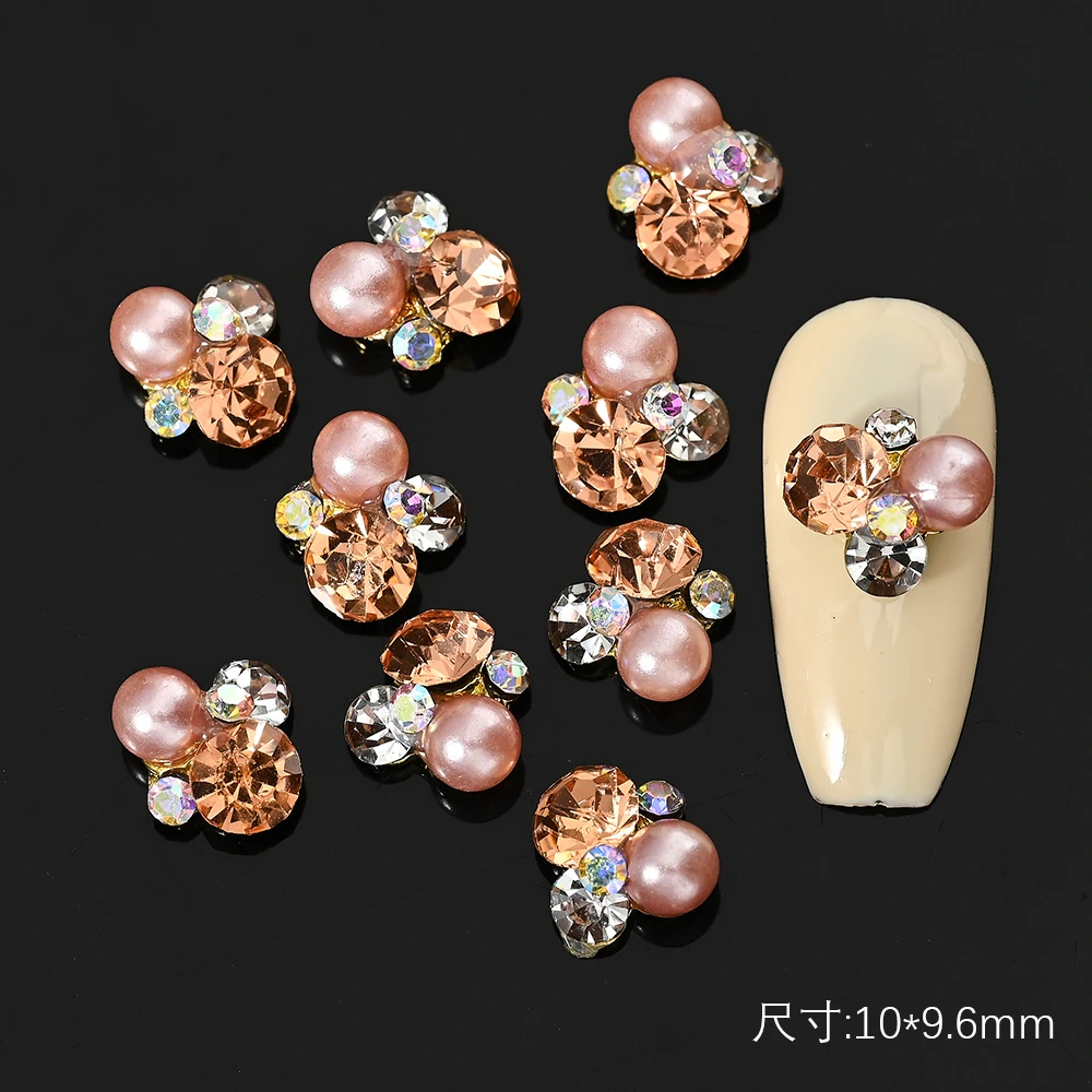 10pcs Pearl Rhinestone Flower design Alloy Nail Art Decorations Glitter DIY 3D Nail Jewelry Pendant Crystal Gems Charms Jewelry