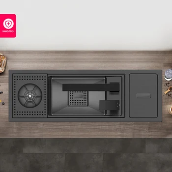 นาโนเมตรสีดําซ่อนถ้วย Rinser Bar อ่างล้างจาน SUS 304 สแตนเลส Handmade ถ้วยเครื่องซักผ้าบาร์อ่างล้างจานพร้อมถังขยะ 1