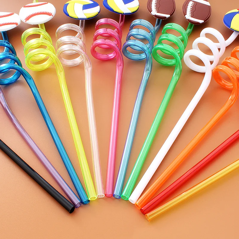 12pcs Reusable Sports Ball Straws-Basketball Soccer Baseball Themed Drink Straws for Birthday Parties Festivals and Weddings