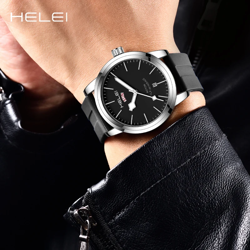 HELEI Luxury Men's Watches Business Silicone Strap Fashion Quartz Wristwatch Waterproof Men's Watches Men's Luxury Watches