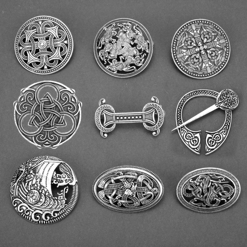 Viking Brooch For Women Medieval Rune Flower Shield Pin Brooch Cloak Shawl Pin Celtic Decoration