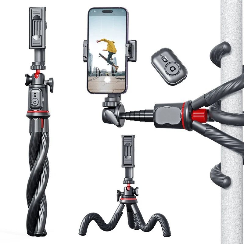 Mamen-tripé Polvo Flexível para Telefone Suporte do Telefone Telescópico Suporte com Controle Remoto Câmera Smartphone Livestream Vlog - Image 2