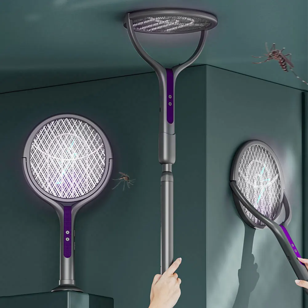 Rotating Head Bug Zapper Racket Rechargeable Mosquito Swatter 2 in 1 Fly Killer and Mosquito Trap Lamp for Home Indoor Outdoor