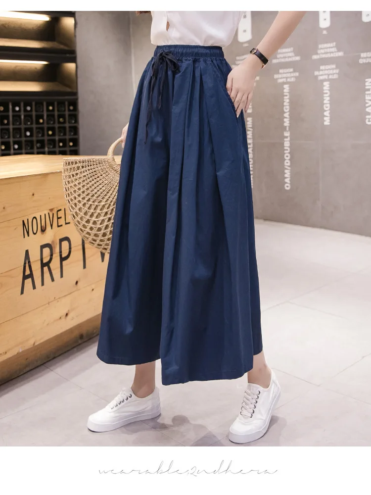 Women's Pants New 2022 Spring Summer New Loose Women Wide Leg Pants Elastic Waist Bandage Skirt Pants Female Pant RV554 white capri pants