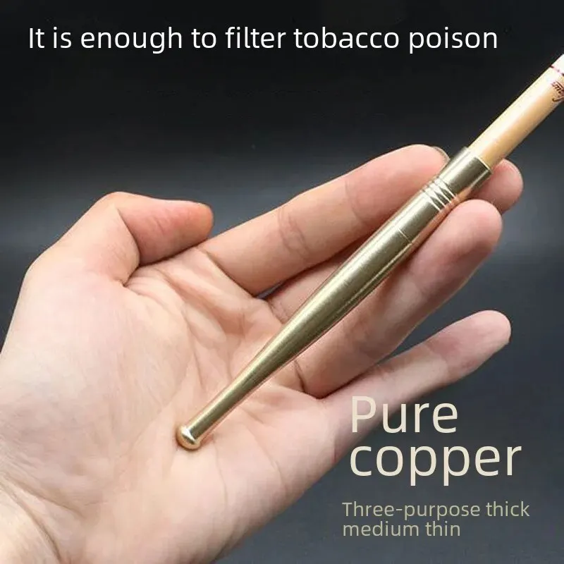 Portable Pure Copper Filter Ring Type Cigarette Holder Yellow Copper Detachable Washable Smoke Absorber Extended Version