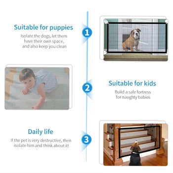 Dog Safety Gate Pet Safe Mesh Fence Portable Folding Baby Safety Gate Install Anywhere 110*72CM 5