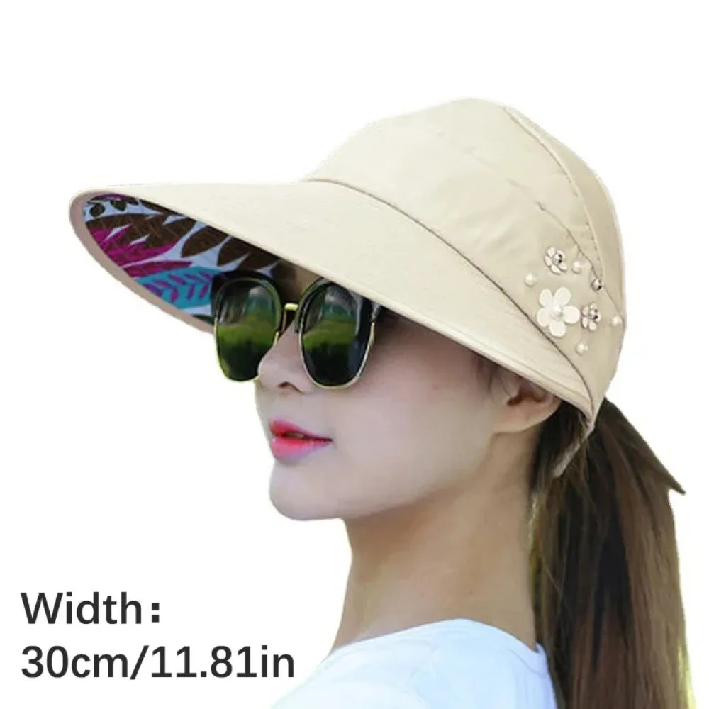 Sun Hat Summer Shade For Women Foldable Sun Protection Beach Large Brimmed Hat UV Protection Cycling Empty Top Outdoor Sports