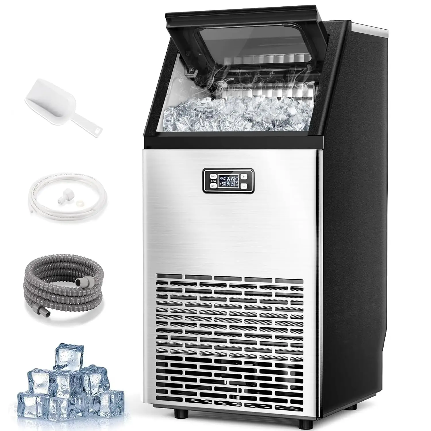 

V2.0 Commercial Ice Maker,100 lbs,2-Way Add Water,Under Counter Ice Maker Self Cleaning,Ice Machine with 24 Hour Time