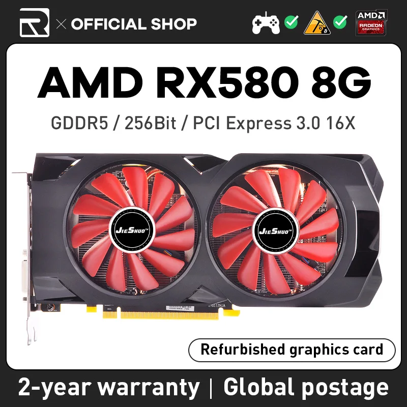 

JIESHUO RX 580 8GB AMD Radeon Graphics Card GDDR5 256Bit 2048SP Play Computer Game GPU RX580 8G Such As KAS ETC Video Card