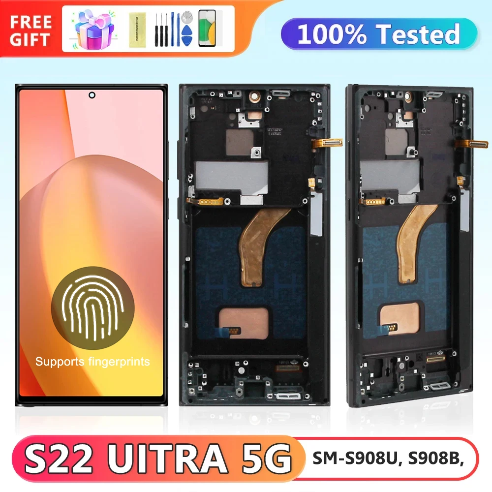 Organische Schermvervanging voor S22 Ultra SM-S908B SM-908E SM-908B/DS LCD-scherm Digitizer Montageset met Gereedschap voor Smartphone