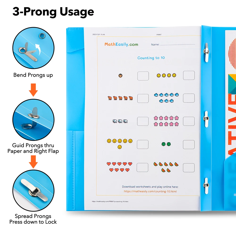 6-10pcs Creative Heavy Duty Plastic Pocket Folder with Prongs for Letter Size Paper Easy To Organize Categorize Files Storage