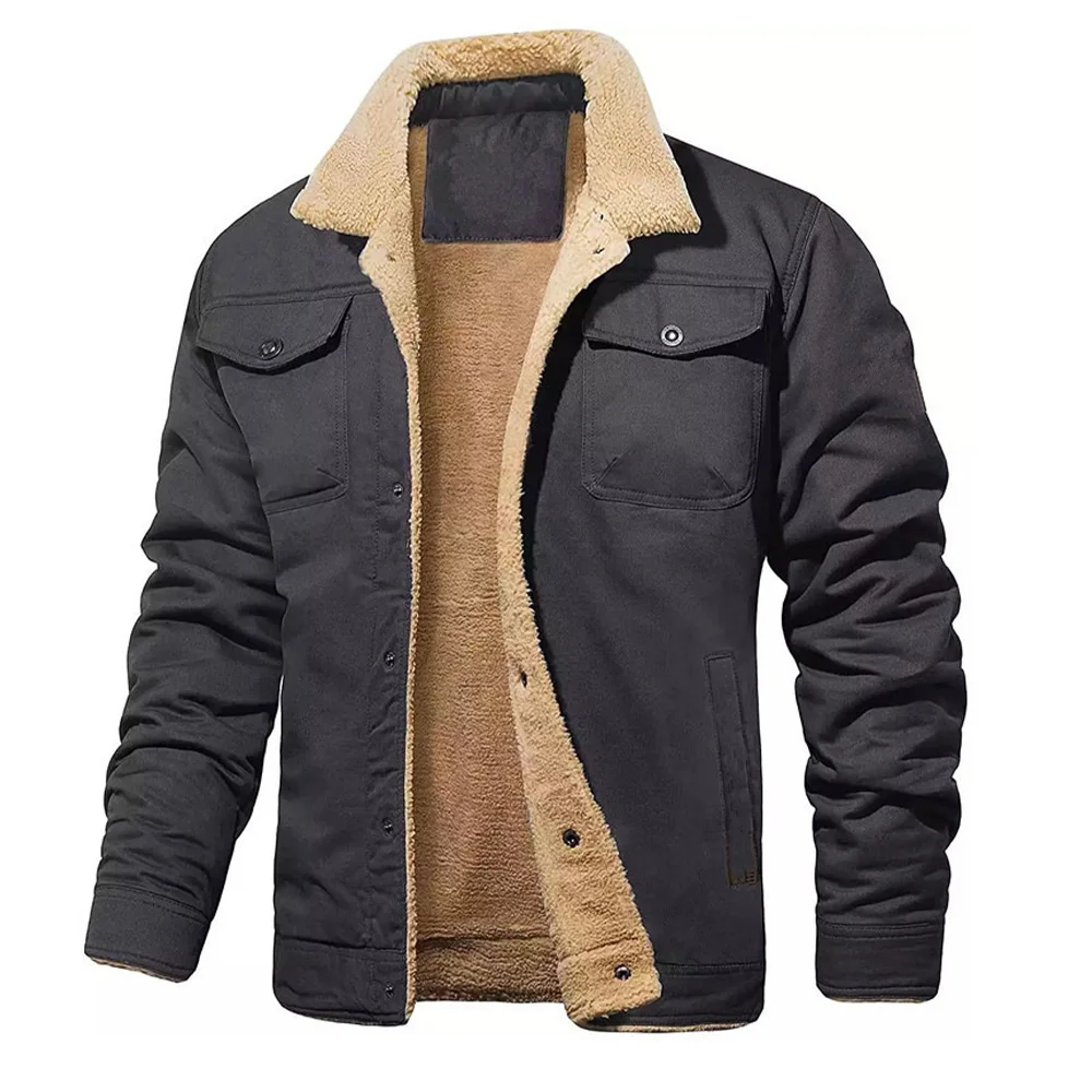 2025 chaqueta polar de moda para hombres Color sólido grueso cálido prendas de vestir Tops calidad Otoño Invierno abrigos casuales chaquetas negras para hombres