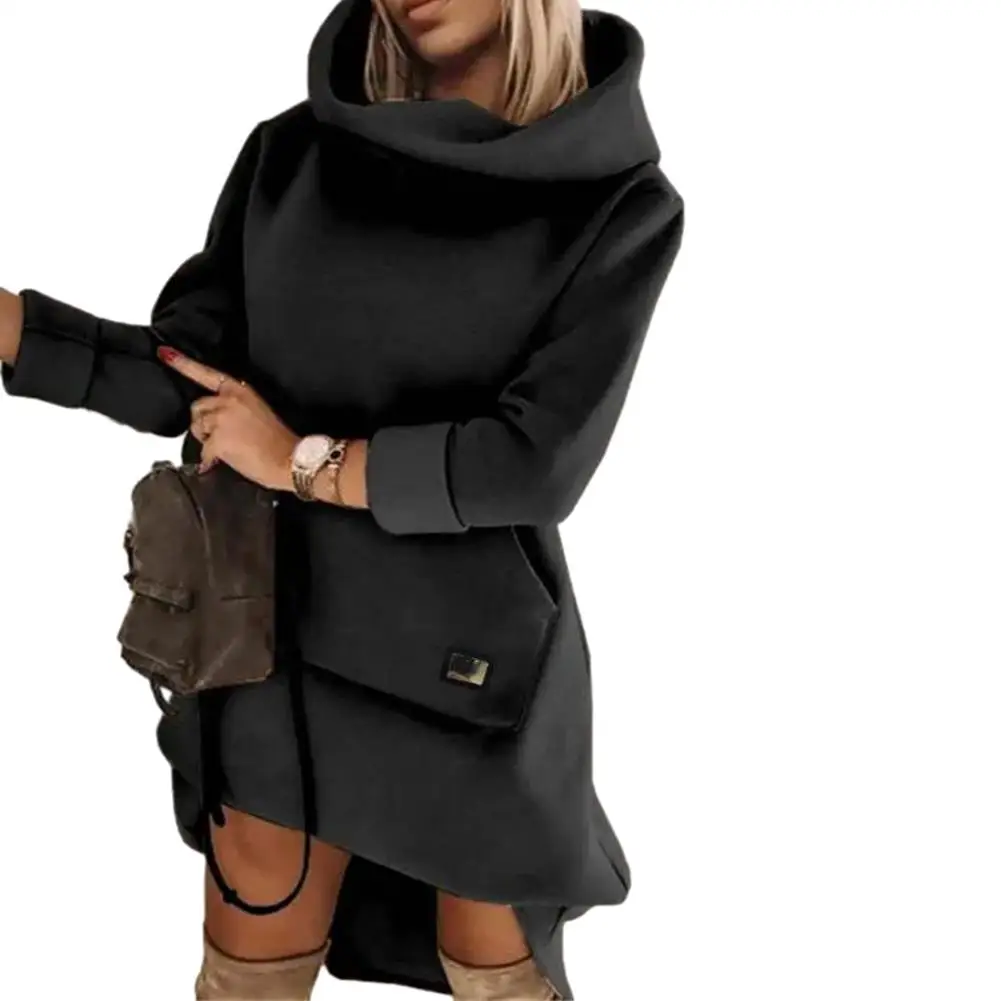 

Women Autumn Winter Sweatshirts Hooded Sweatshirt Dress for Office Y2K High Neck Long Sleeve Sweatshirts Black