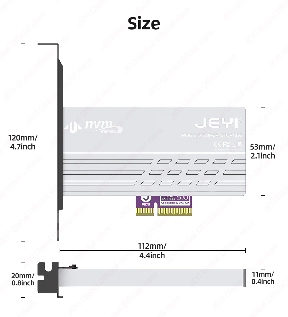 JEYI PCIe 5.0 auf M.2 NVMe-Adapterkarte, PCIE X4/X8/X16 auf M2 SSD-Abdeckung mit Aluminium-Kühlkörper für Gen5-SSDs 128 Gbit/s PCIe 5.0 – Detail 15