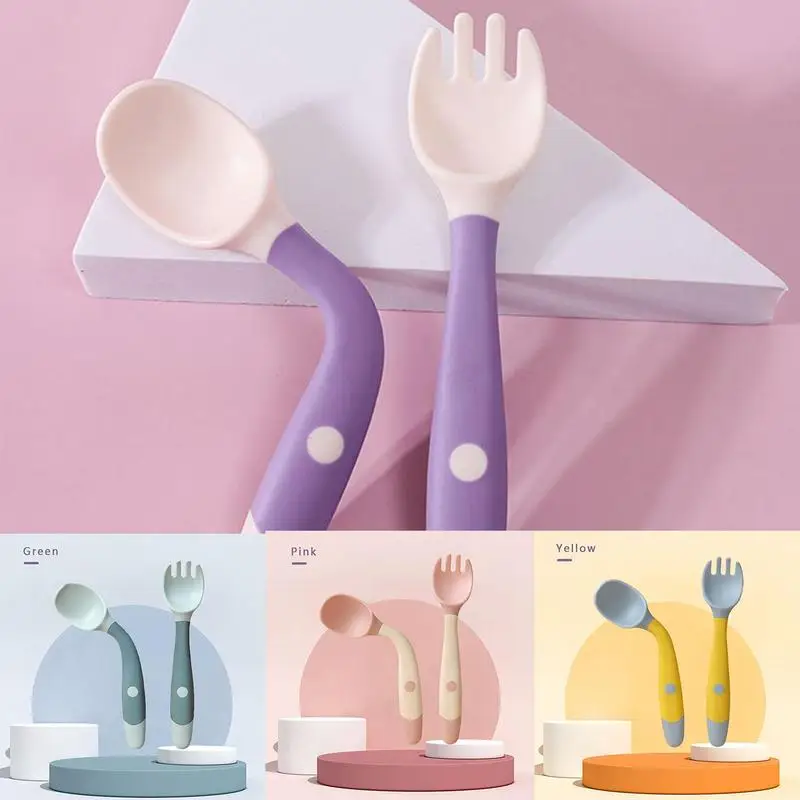 

Kids Utensils Silicone Bendable Kids Feeding Spoons And Forks Children Dinnerware Flexible Learning Spoons Fork With Round