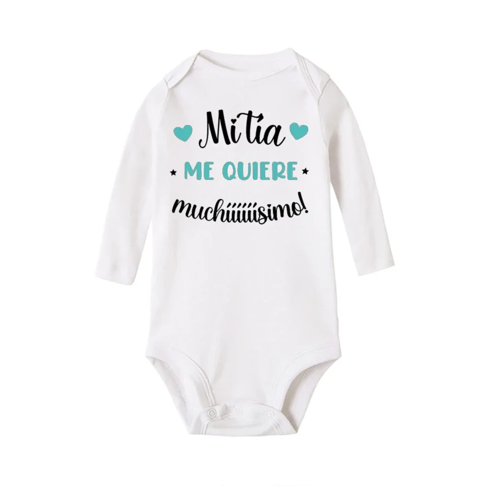 내 이모는 나를 매우 사랑합니다 인쇄  Bodysuit 스페인어  Romper  Jumpsuit 소녀 소년 긴 소매 옷  Romper