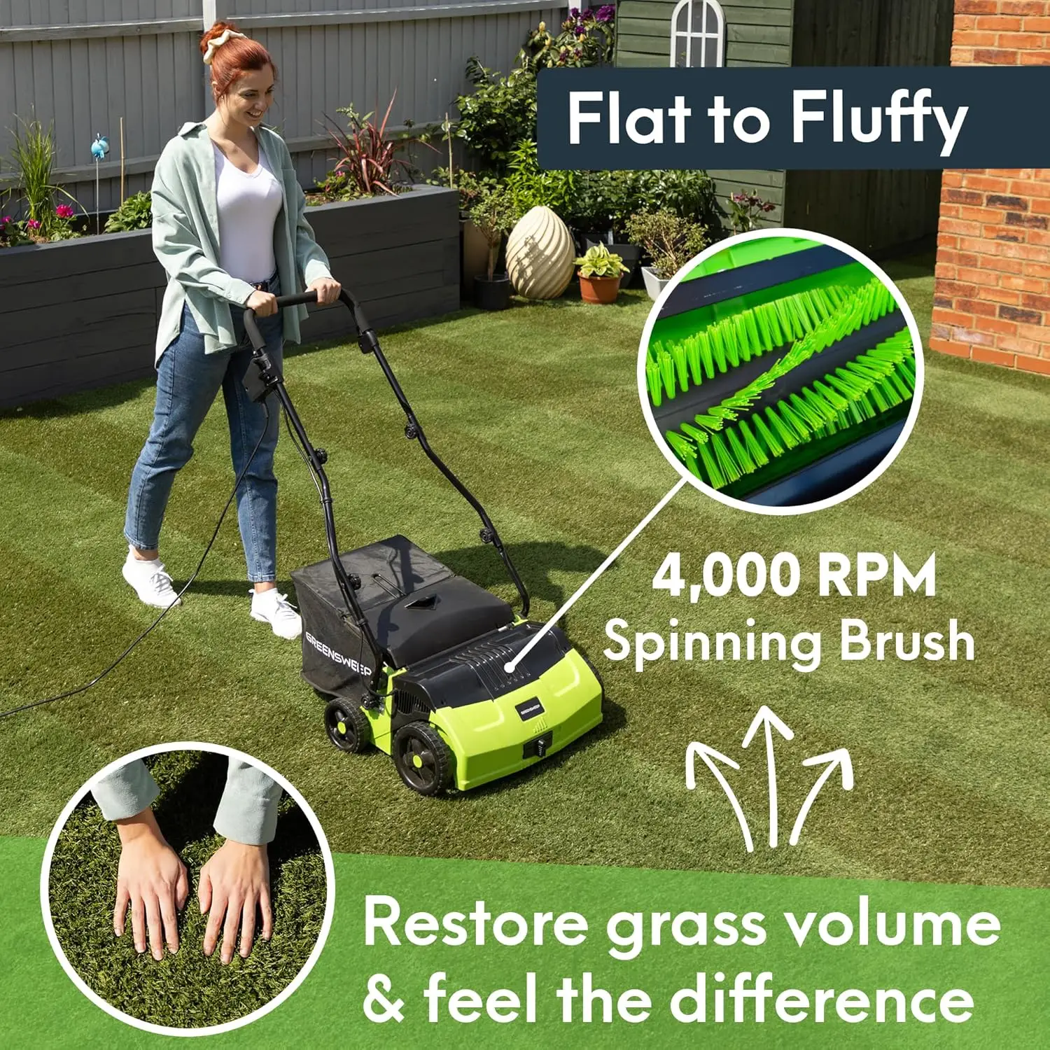 Artificial Grass Electric Sweeper Rake Vacuum 45L Collection Bag,5 Adjustable Heights, Foldable Handle